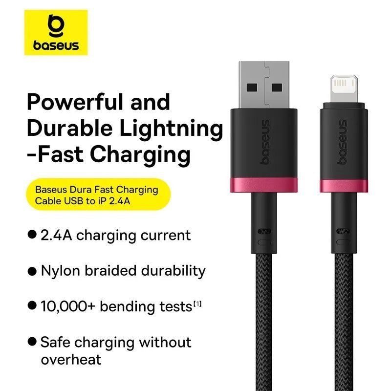 Baseus Cable Lightning to USB-A Dura Series Braided 2.0m Black-Red