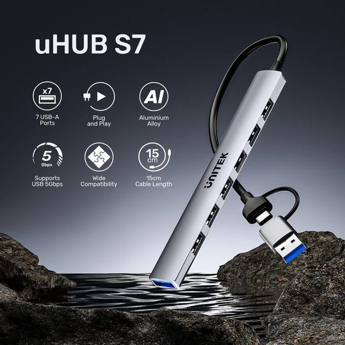 Unitek USB-A Hub 7-Port USB2.0 with 0.15m cable H1209A