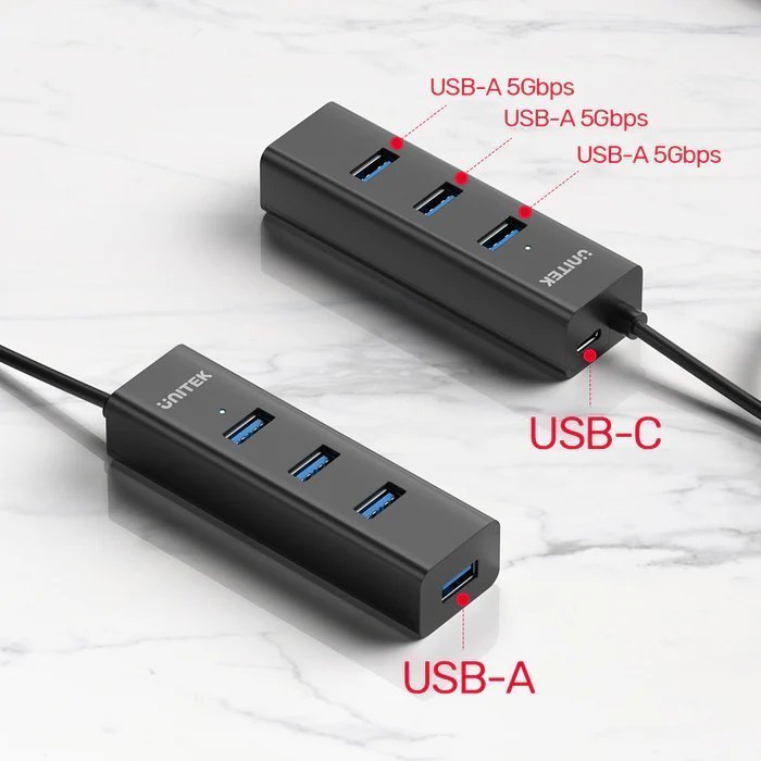 Unitek Y-3089 4x USB-A 3.0 Ports & 1x USB-C Power Port with 1.2m Cable
