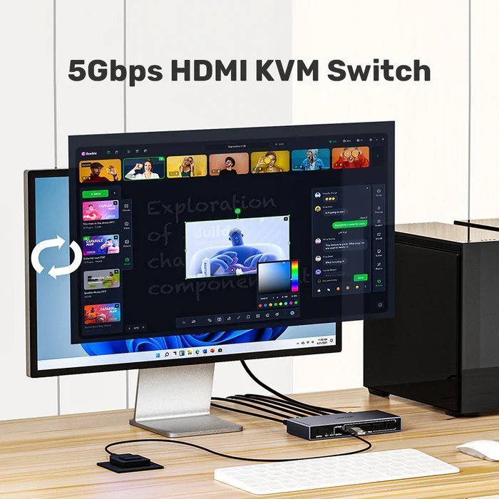 Unitek KVM DisplayPort Switch 2-1 8K60Hz with 4-Port USB 3.0 V1310A