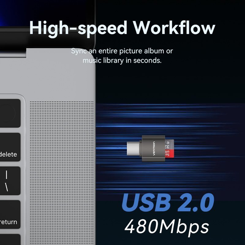 Vention Card Reader USB-C for Micro SD Cards Metal CLMH0