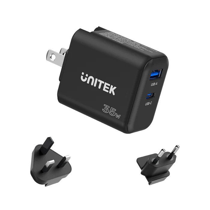 Unitek Charge Wall 35W 1xUSB-C PD & 1xQC 3.0 UK/EU/US Black P1119A