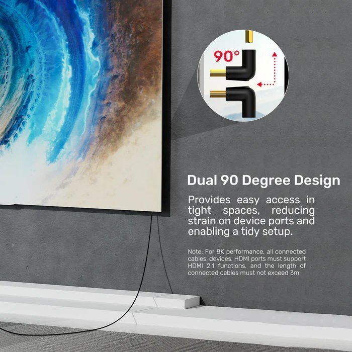 Unitek HDMI Adaptor 1×90 & 1×270 degrees RA 8K60Hz A1046ABK