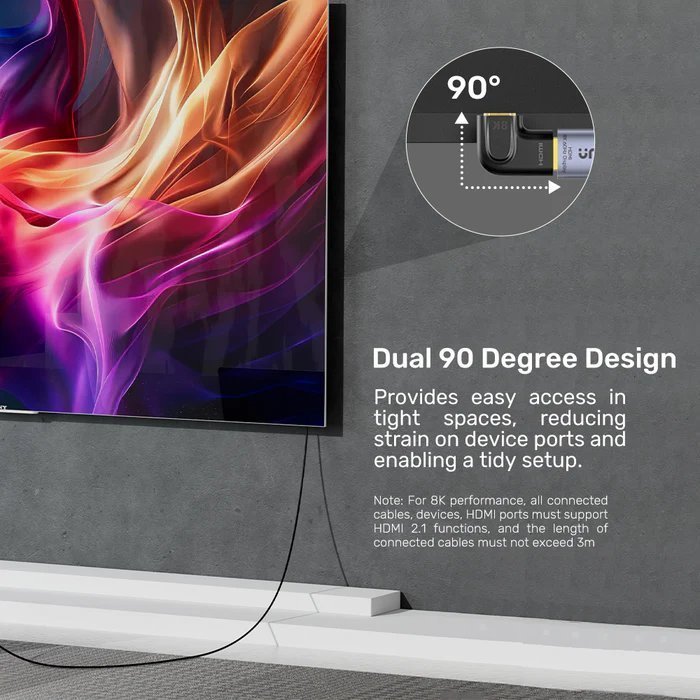 Unitek HDMI Adaptor 1×90 & 1×270 degrees RA 8K60Hz Vertical A1047ABK