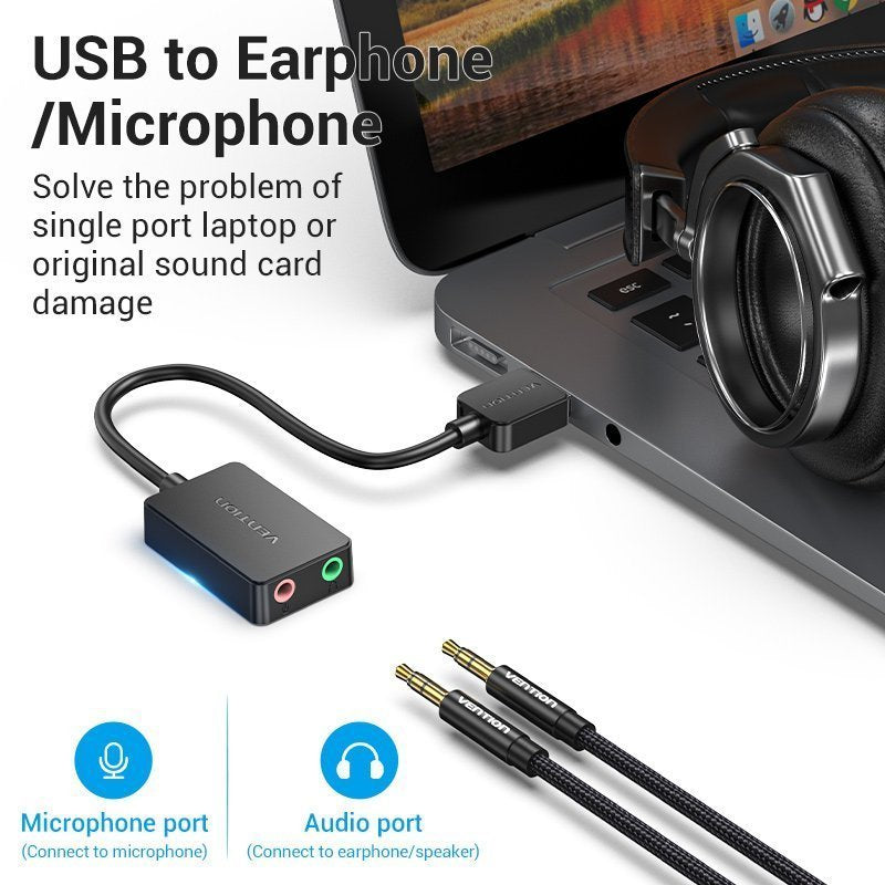 Vention AUDIO CONVERTER USB-A to 2×3.5mm 1.0m Cable CDYBF