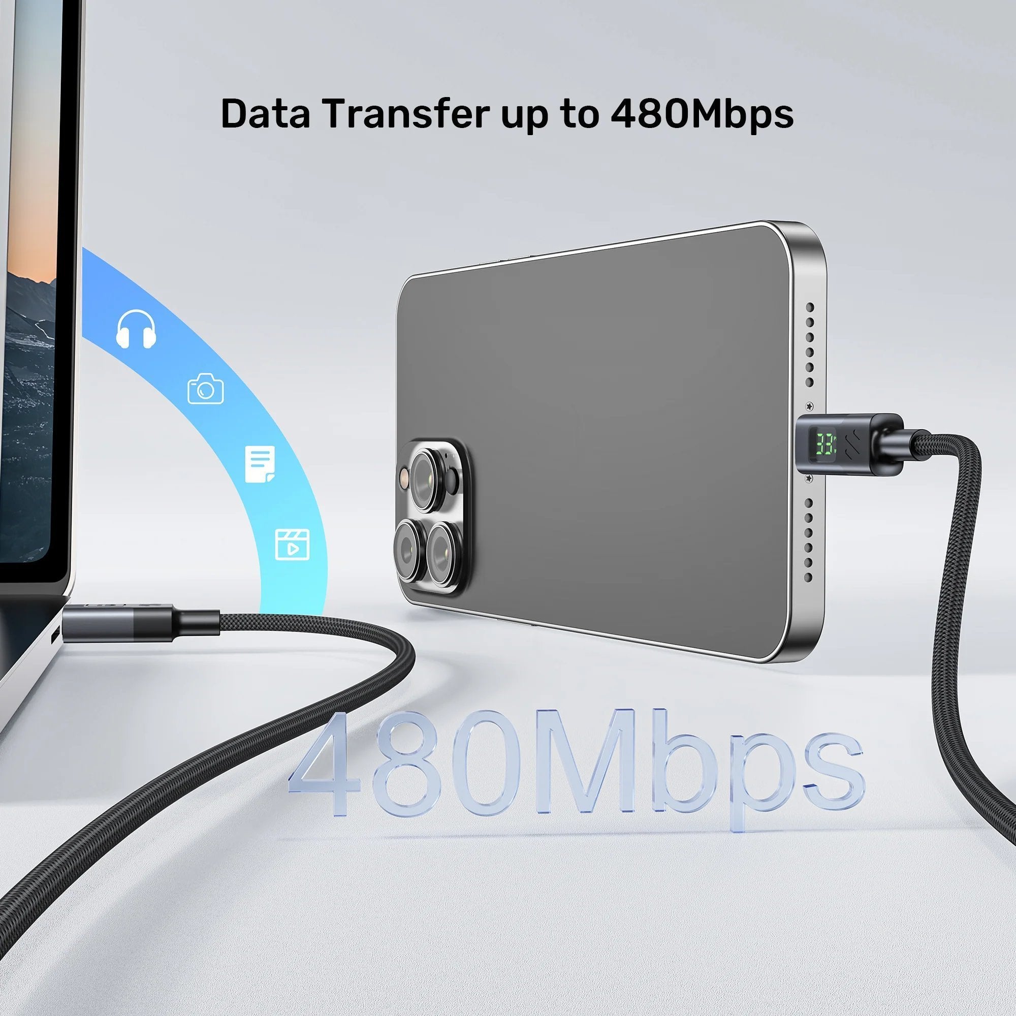 Unitek USB-C Cable PD60W Braided with Display 3.0m C14158A-3M
