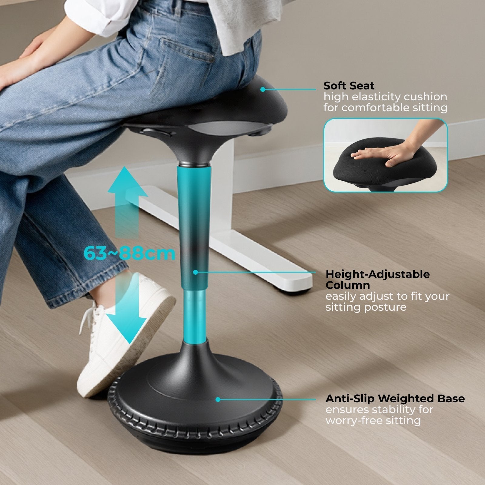 Lumivida Office Stool Ergonomic with Height Adjustale Fabric Upholstered Seat CH04-1