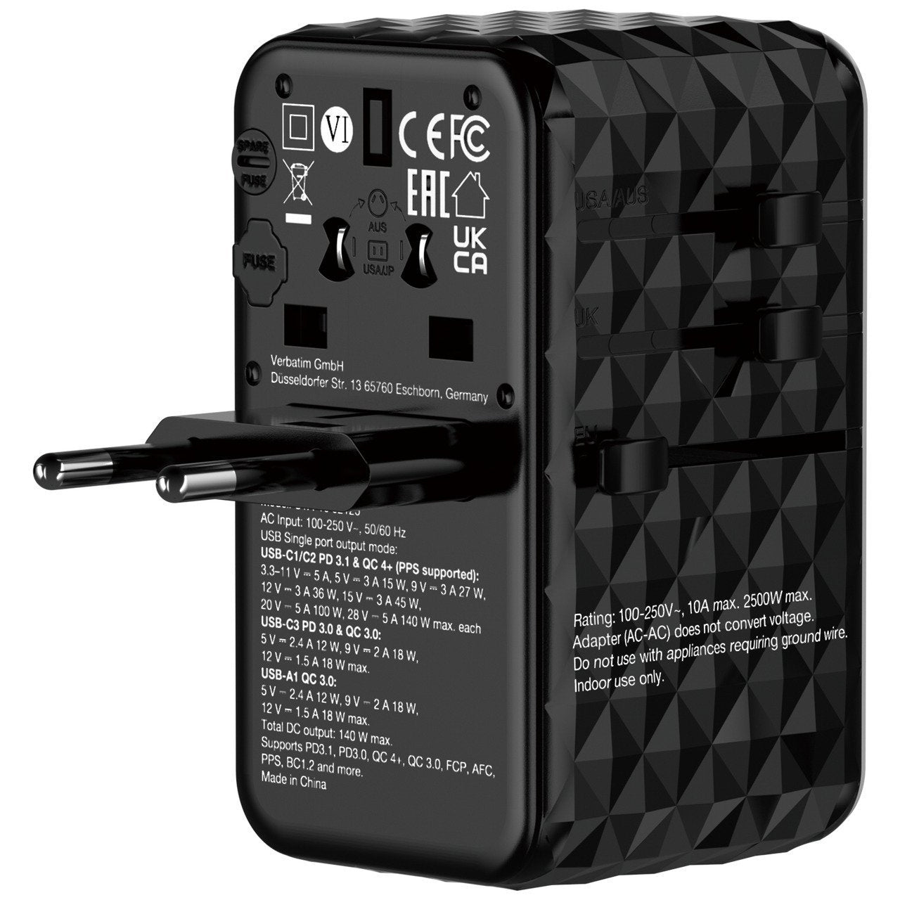 Verbatim Charger Travel Adapter World to World GAN III 170W 2xC 2xA UTA-10