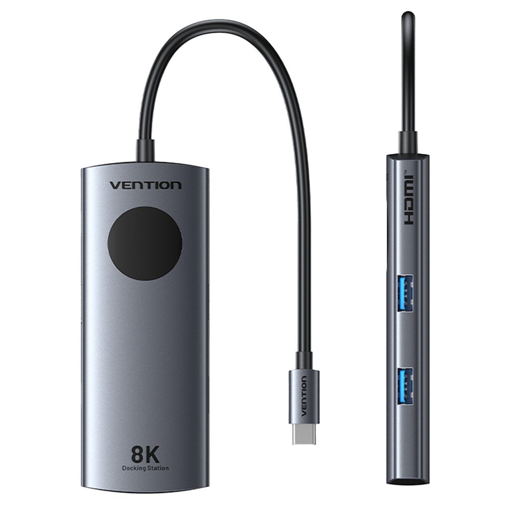 Vention HUB USB-C 3.2 Gen1/8K-HDMI/Gb/PD + LED Display & Switch TQZHB