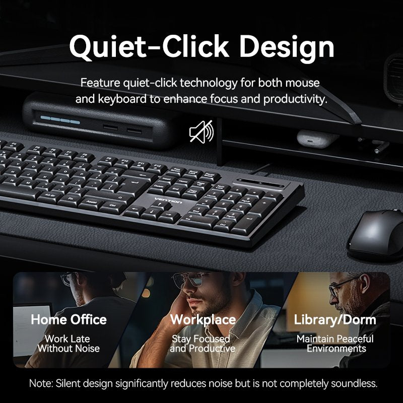Vention Keyboard and Mouse Combo Wired Silent Slim Full Size KTYBG-EN