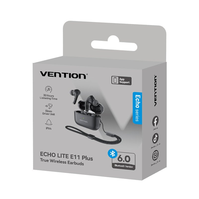 Vention Earphones BT TWS InEar ECHO LITE E11 Plus Black NBVB0-Plus