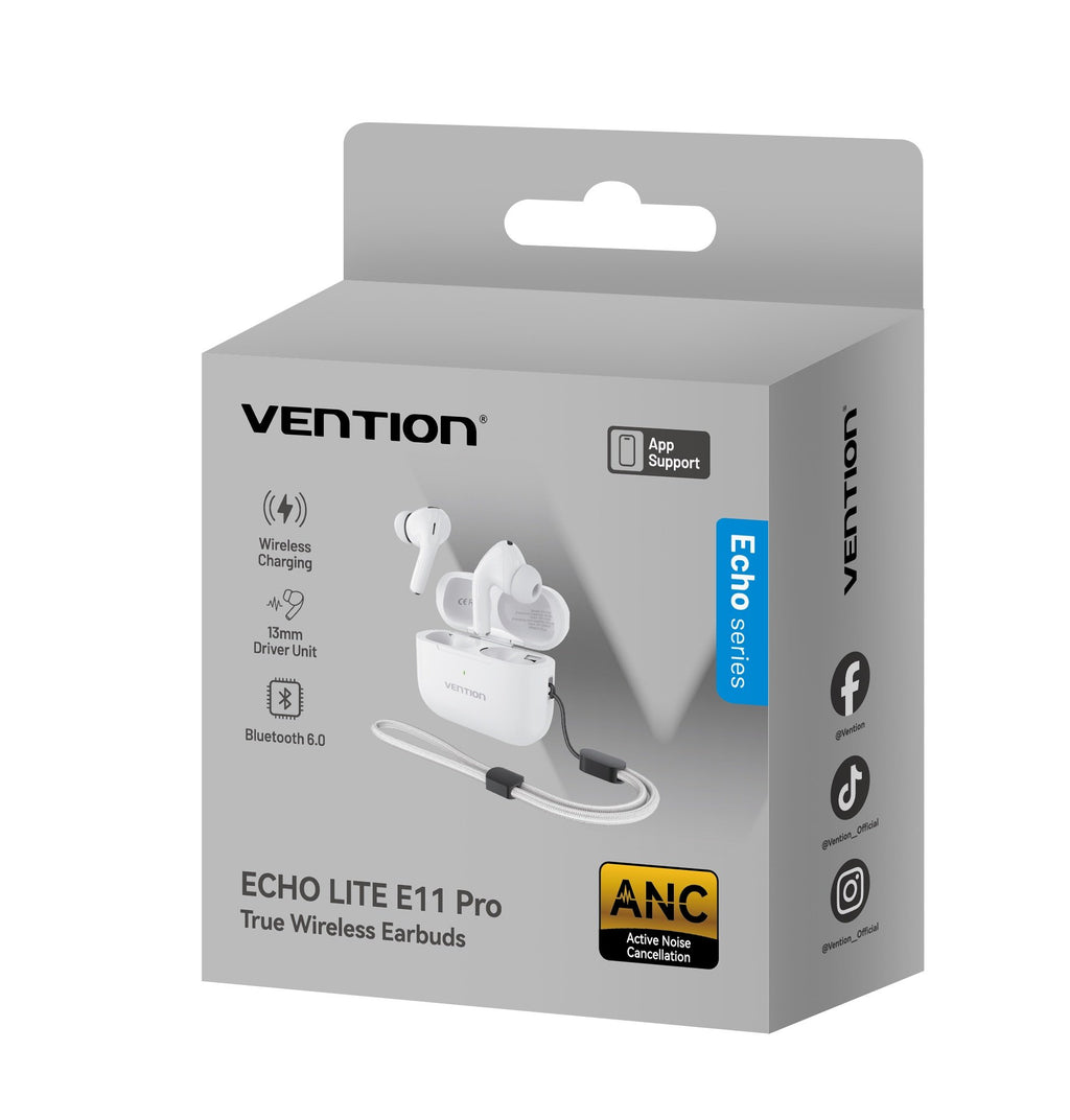 Vention Earphones BT TWS InEar ANC +Wireless Charging ECHO LITE E11 Pro White NBVW0-Pro