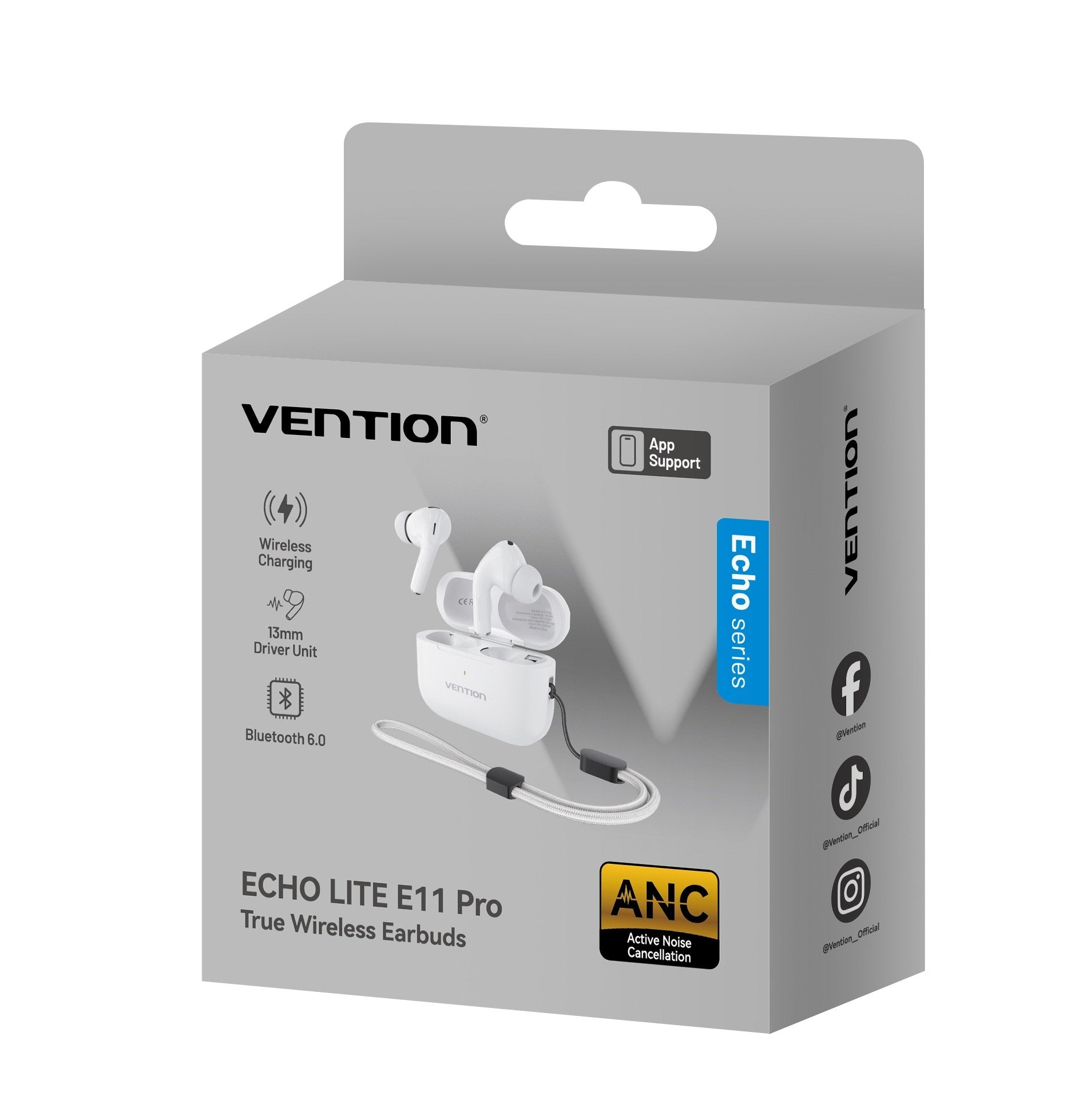 Vention Earphones BT TWS InEar ANC +Wireless Charging ECHO LITE E11 Pro White NBVW0-Pro