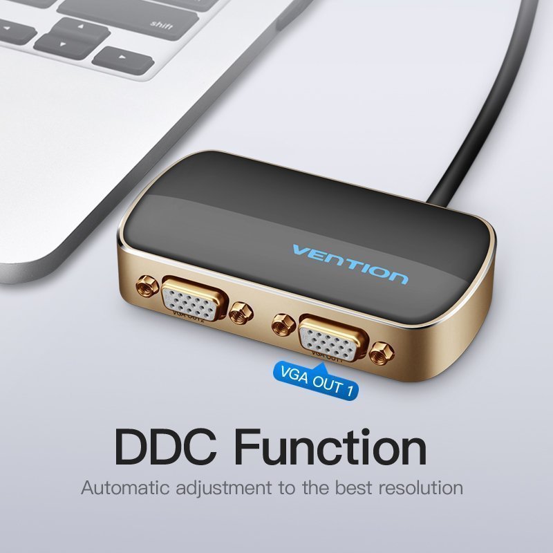 Vention VGA Splitter 2-Port with Power & VGA Cable 1.0m DBABF