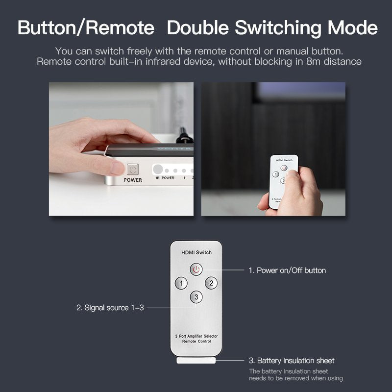 Vention HDMI Switch 3-Port 4K 1.4 with Audio Separation AFJH0