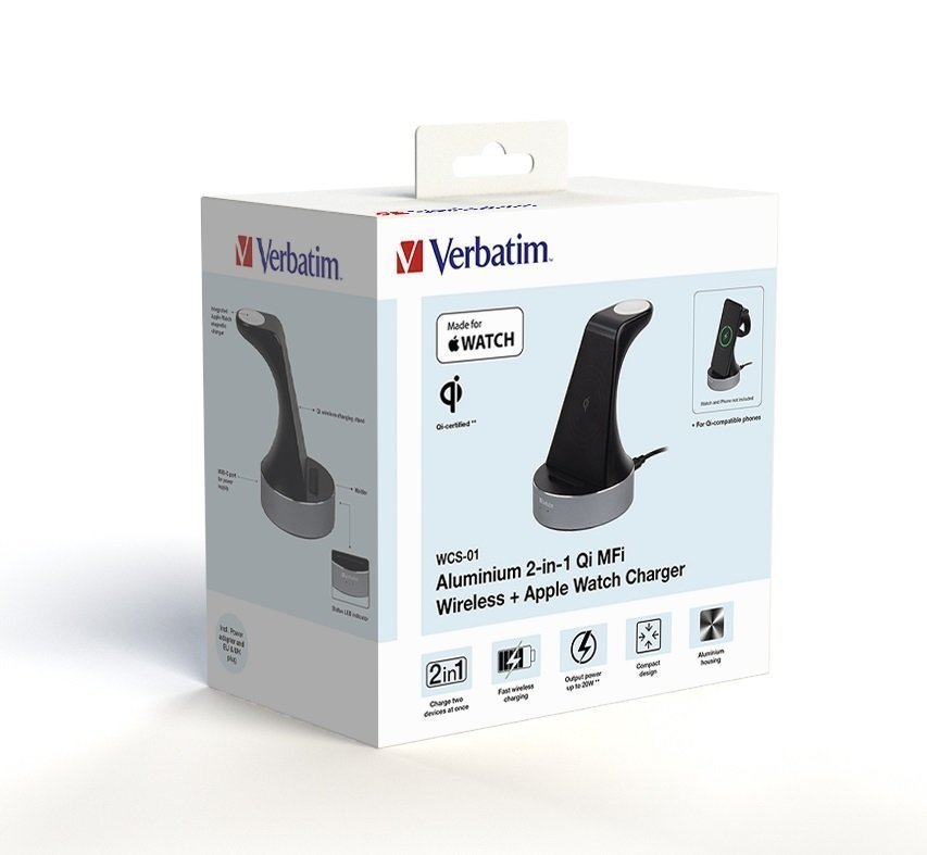 Verbatim Charger Desktop Wireless Qi MFI 2in1 Apple Devices WCS-01