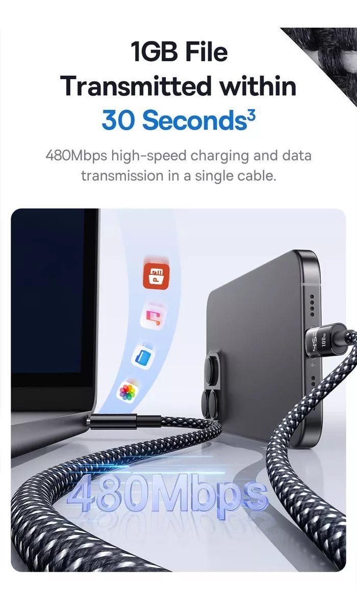 Baseus Cable USB-C to USB-C Display 2 Series Braided 100W 2.0m Black