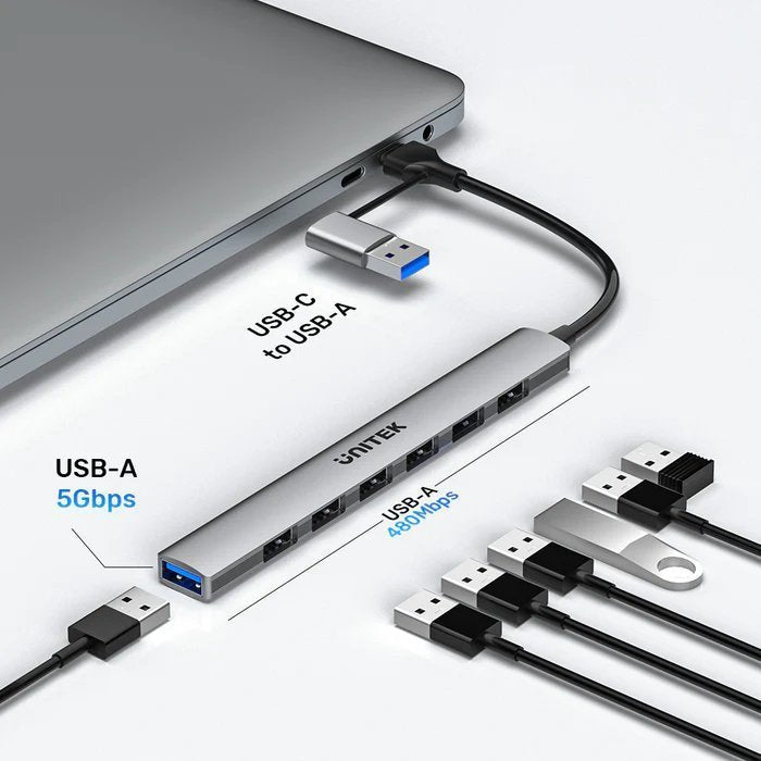 Unitek USB-A Hub 7-Port USB2.0 with 0.15m cable H1209A