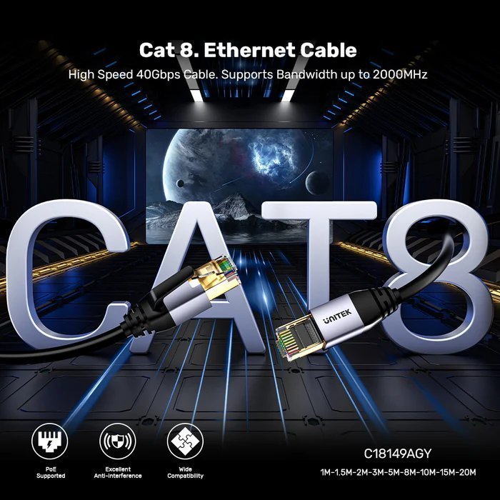 Unitek Network Patch Cable CAT8 Black 2.0m C18149A-2M