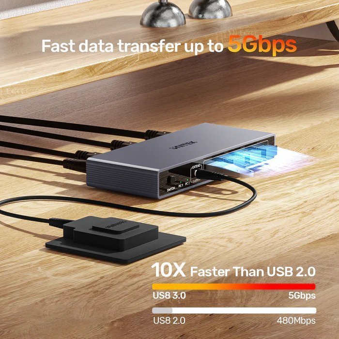 Unitek KVM DisplayPort Switch 2-1 8K60Hz with 4-Port USB 3.0 V1310A
