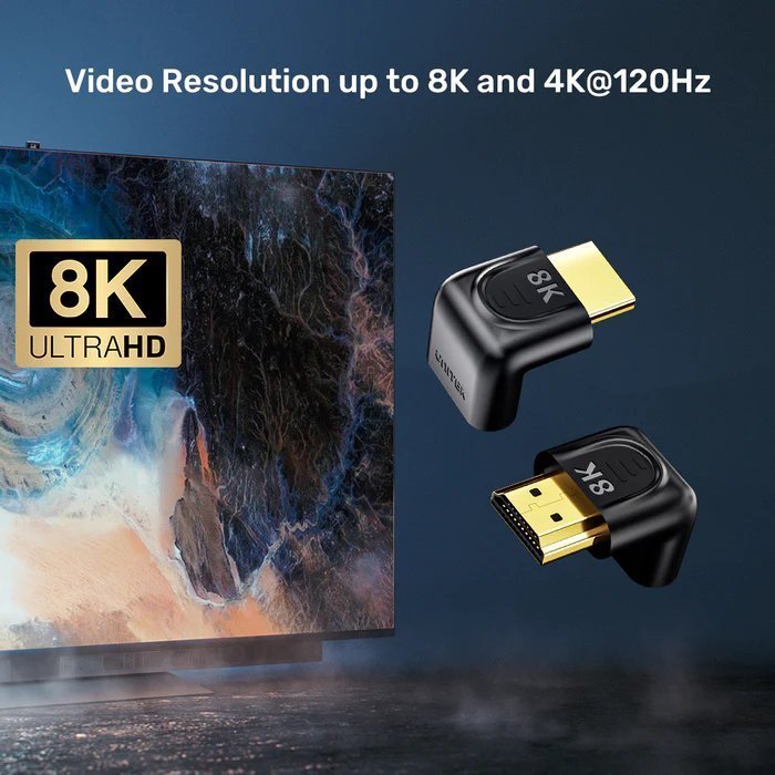 Unitek HDMI Adaptor 1×90 & 1×270 degrees RA 8K60Hz A1046ABK