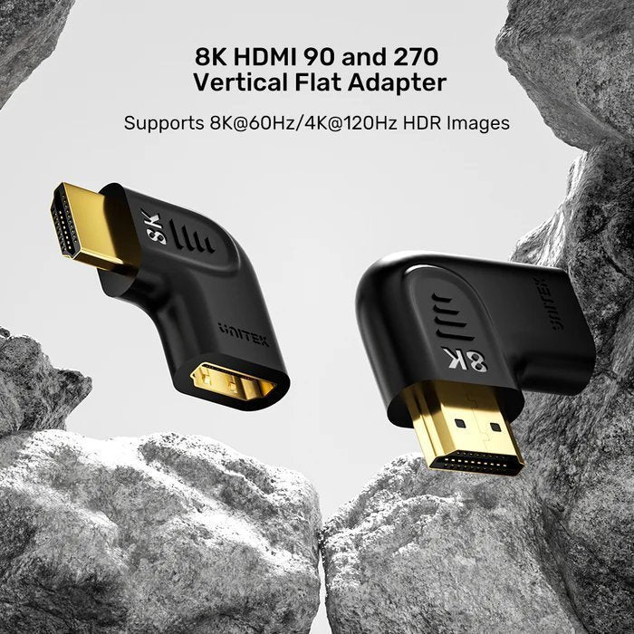 Unitek HDMI Adaptor 1×90 & 1×270 degrees RA 8K60Hz Vertical A1047ABK