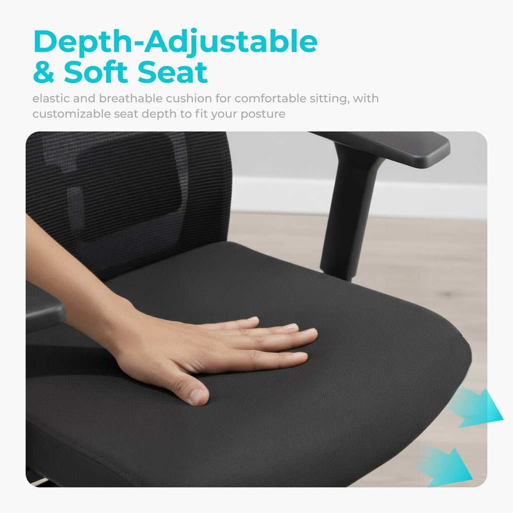 Lumivida Office Chair Ergonomic Mesh Lumbar Support Adjustable Seat/Armrest Black CH05-7