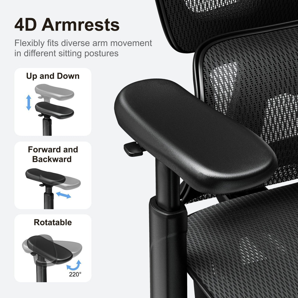 Lumivida Office Chair Ergonomic Mesh Lumbar Support Adjustable Seat/Armrest Black CH10-10
