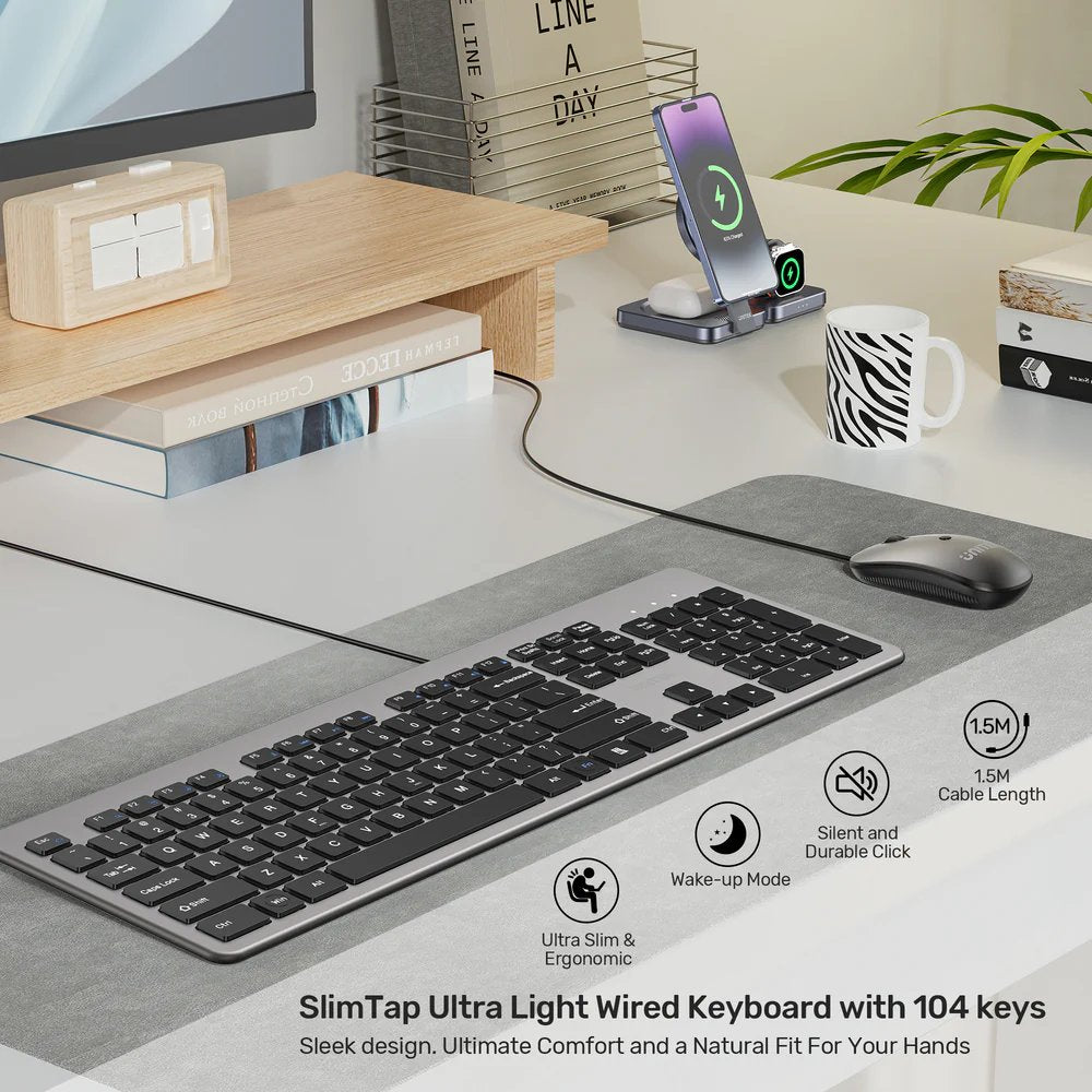Unitek Keyboard Wired 104K USB-A English SlimTap T052 Space Grey