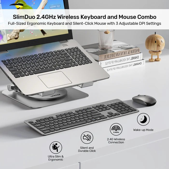 Unitek IT Keyboard & Mouse Combo Wireless 2.4GHz English SlimDuo T054 Space Grey