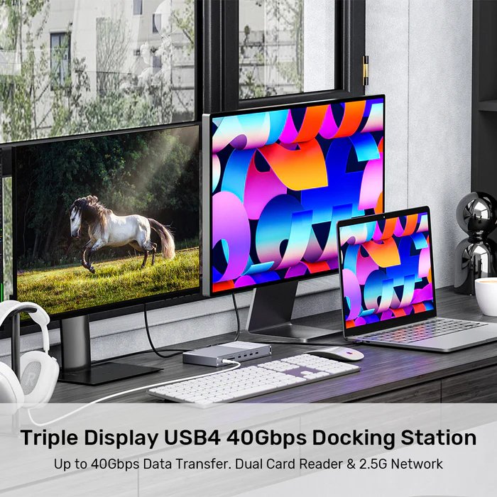 Unitek USB-C Hub Docking Station USB4 40Gbps Triple 4K Display & 2.5G Lan with 120W PSU D1117A