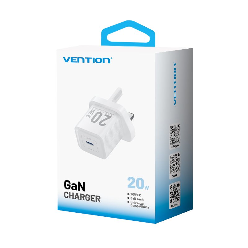 Vention Charger Wall GaN 20W 1xUSBC UK-Plug Mini White FEPW0-UK