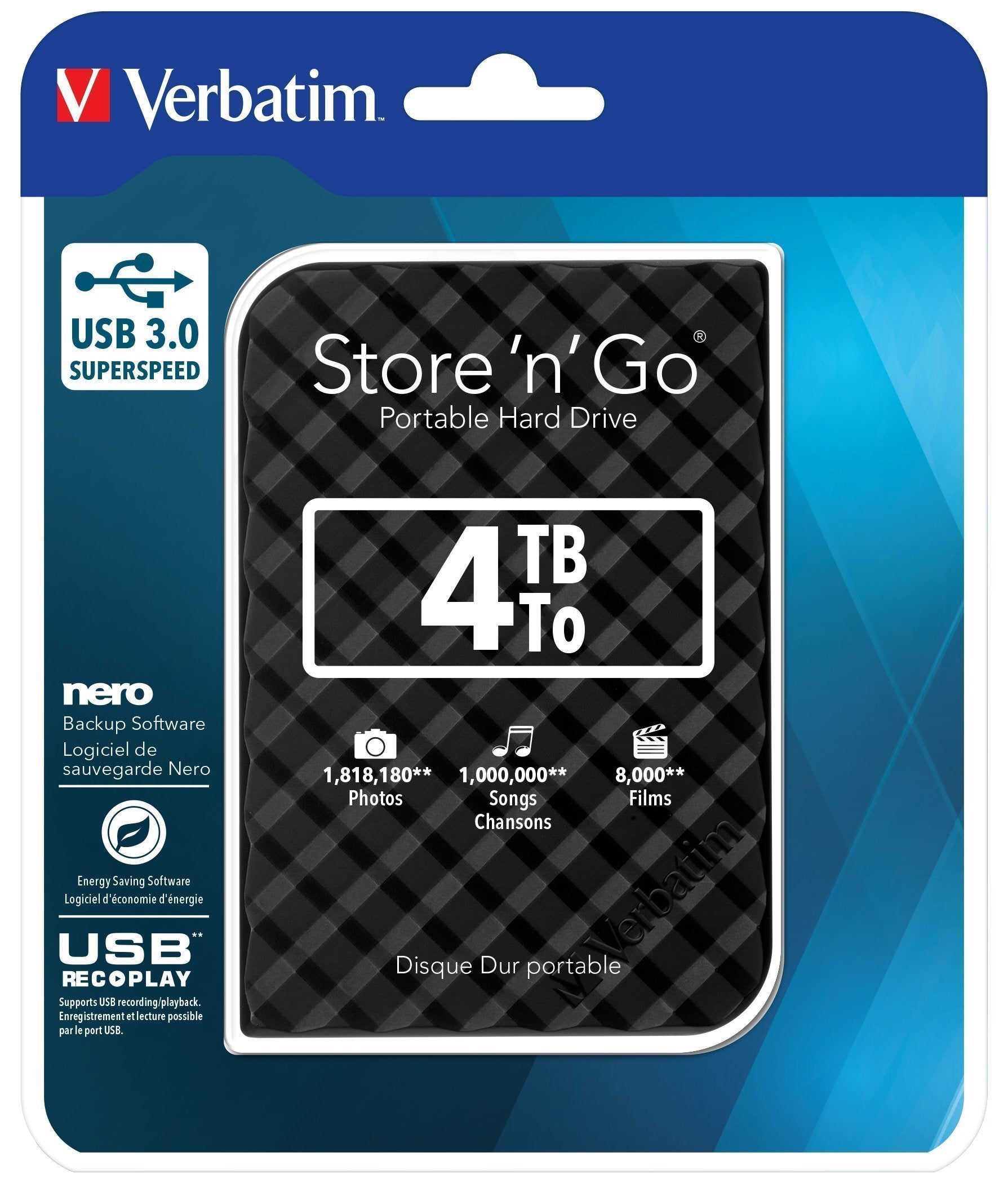 Verbatim HDD External STORE’N’GO 2.5” USB3.0 Slim 4TB Black