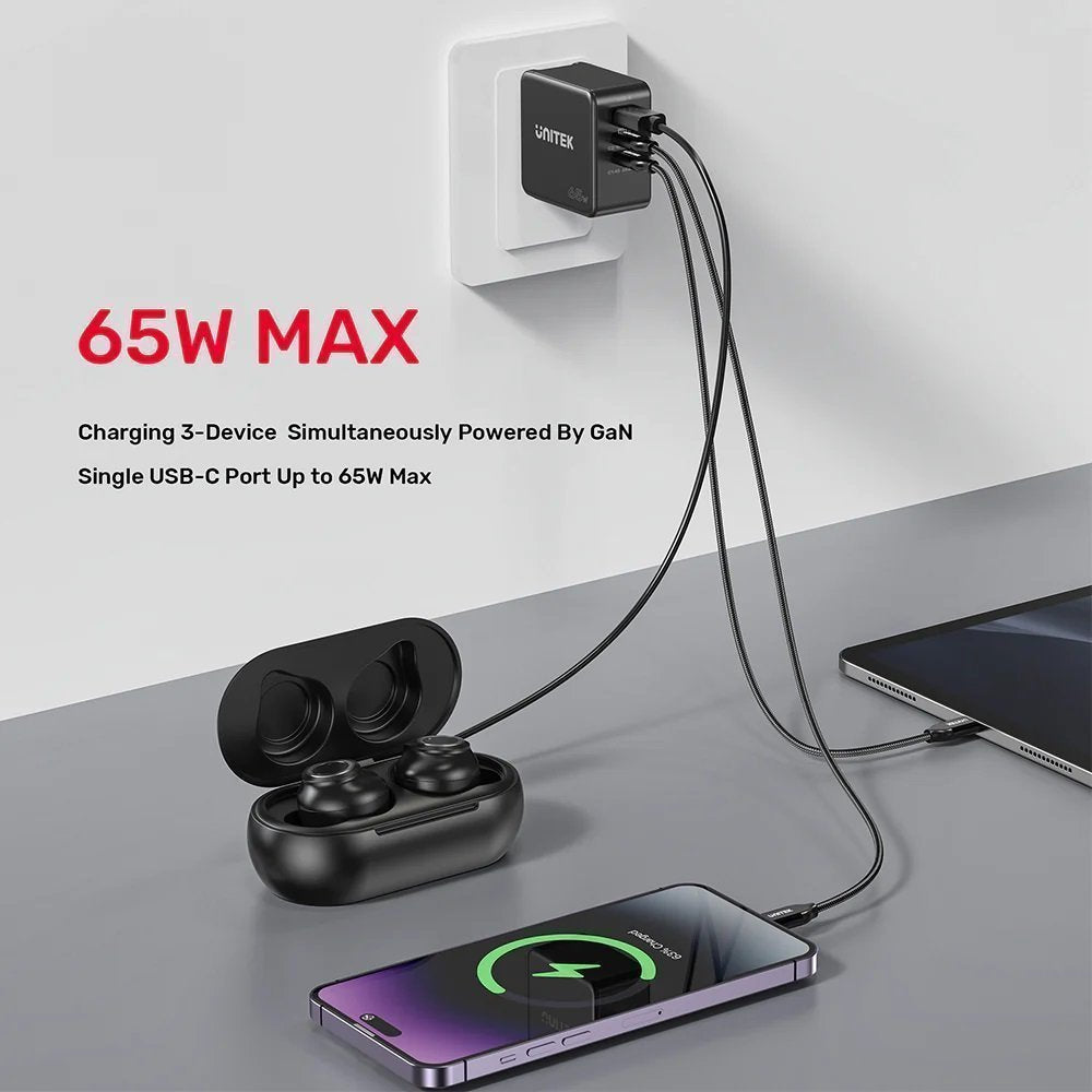Unitek Charge Wall 65W 4in1 GaN Charger Black P1117B