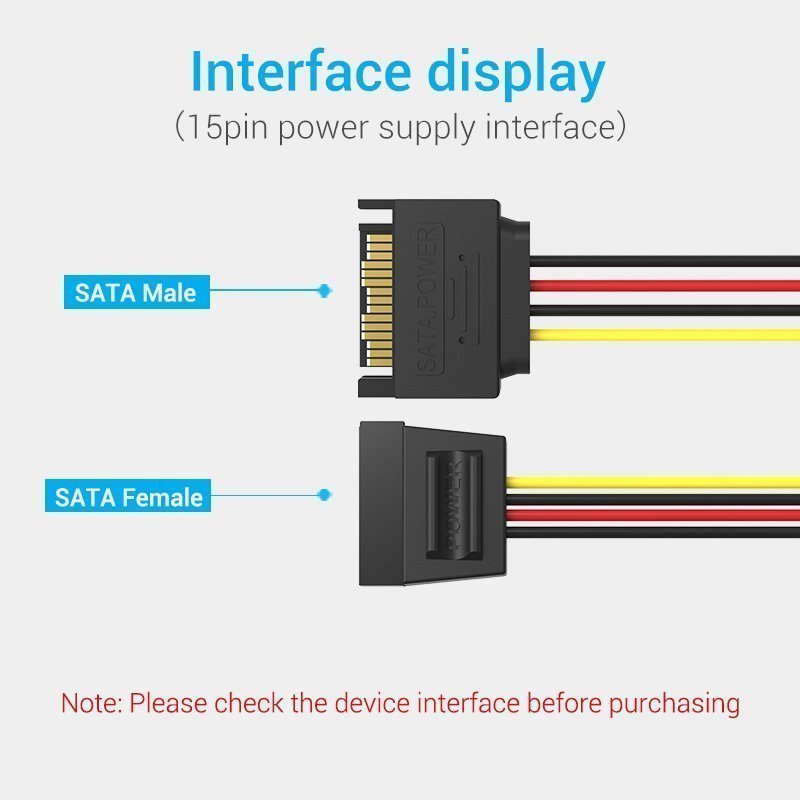 Vention IT Cable SATA 15P Power Extension 0.3m KDABY