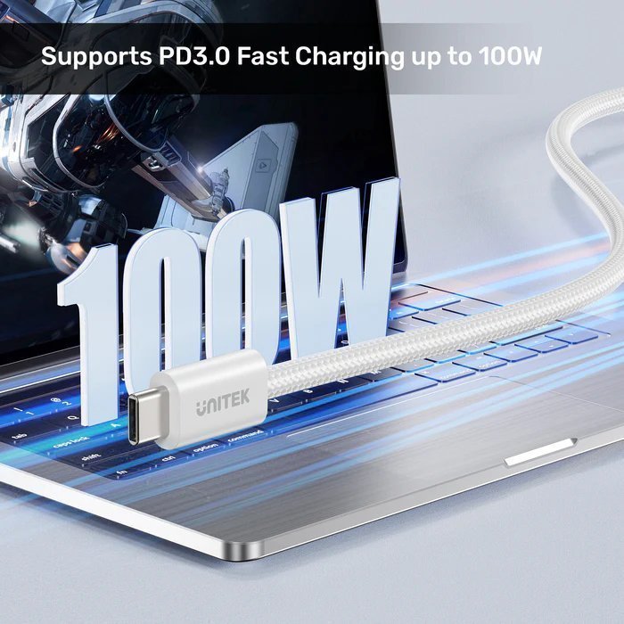 Unitek MC USB-C Cable 100W Magnetic 1.0m White C1414AWH-1M