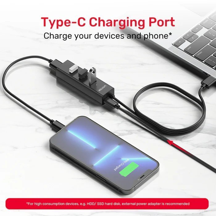 Unitek Y-3089 4x USB-A 3.0 Ports & 1x USB-C Power Port with 1.2m Cable