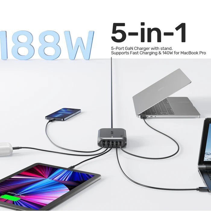 Unitek Charge Desktop 188W 5-Port PD3.1 GaN Station 140W P1234A (UK)