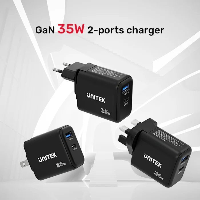 Unitek Charge Wall 35W 1xUSB-C PD & 1xQC 3.0 UK/EU/US Black P1119A