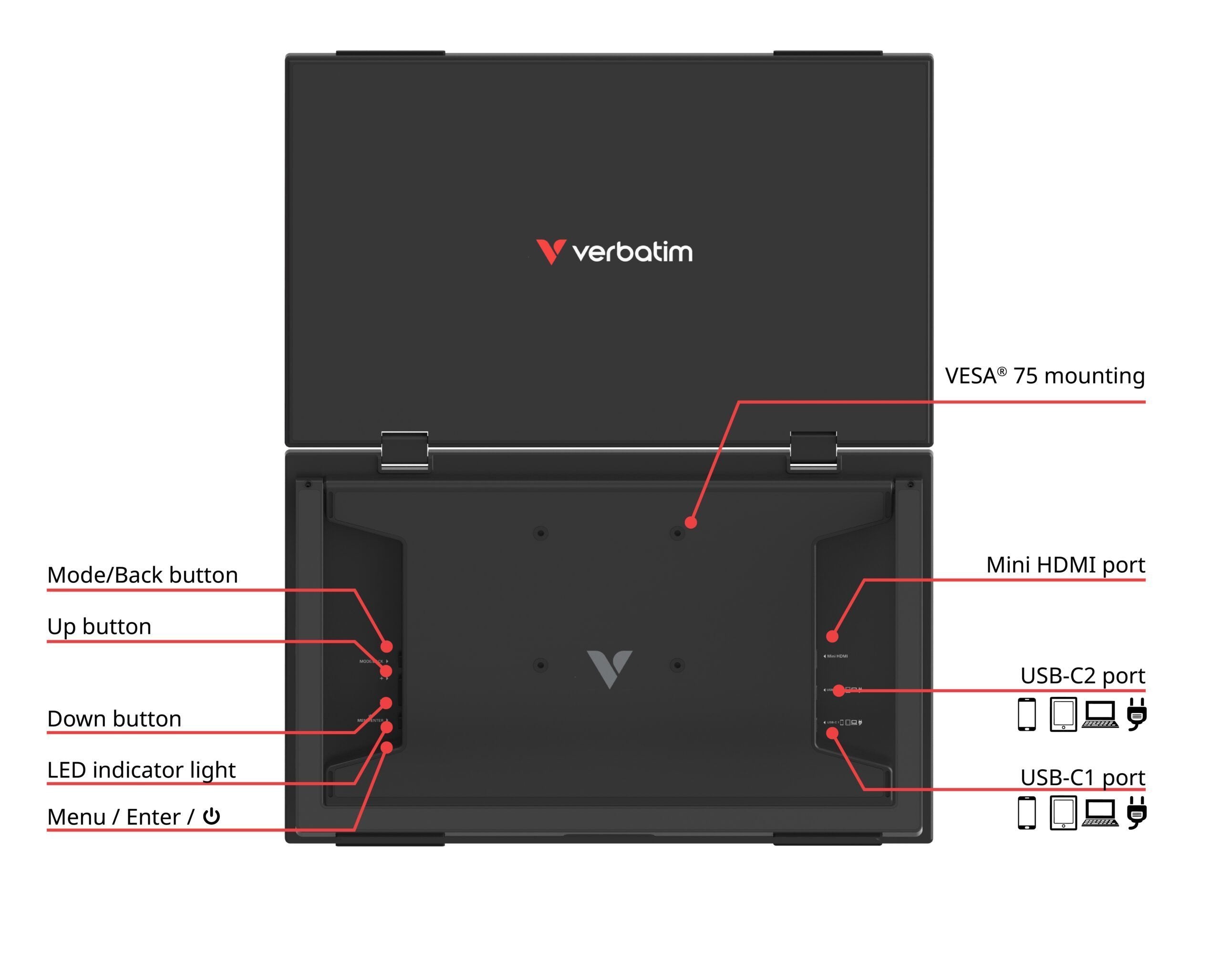 Verbatim Monitor Portable 2 x 15.6” Full-HD Monitors