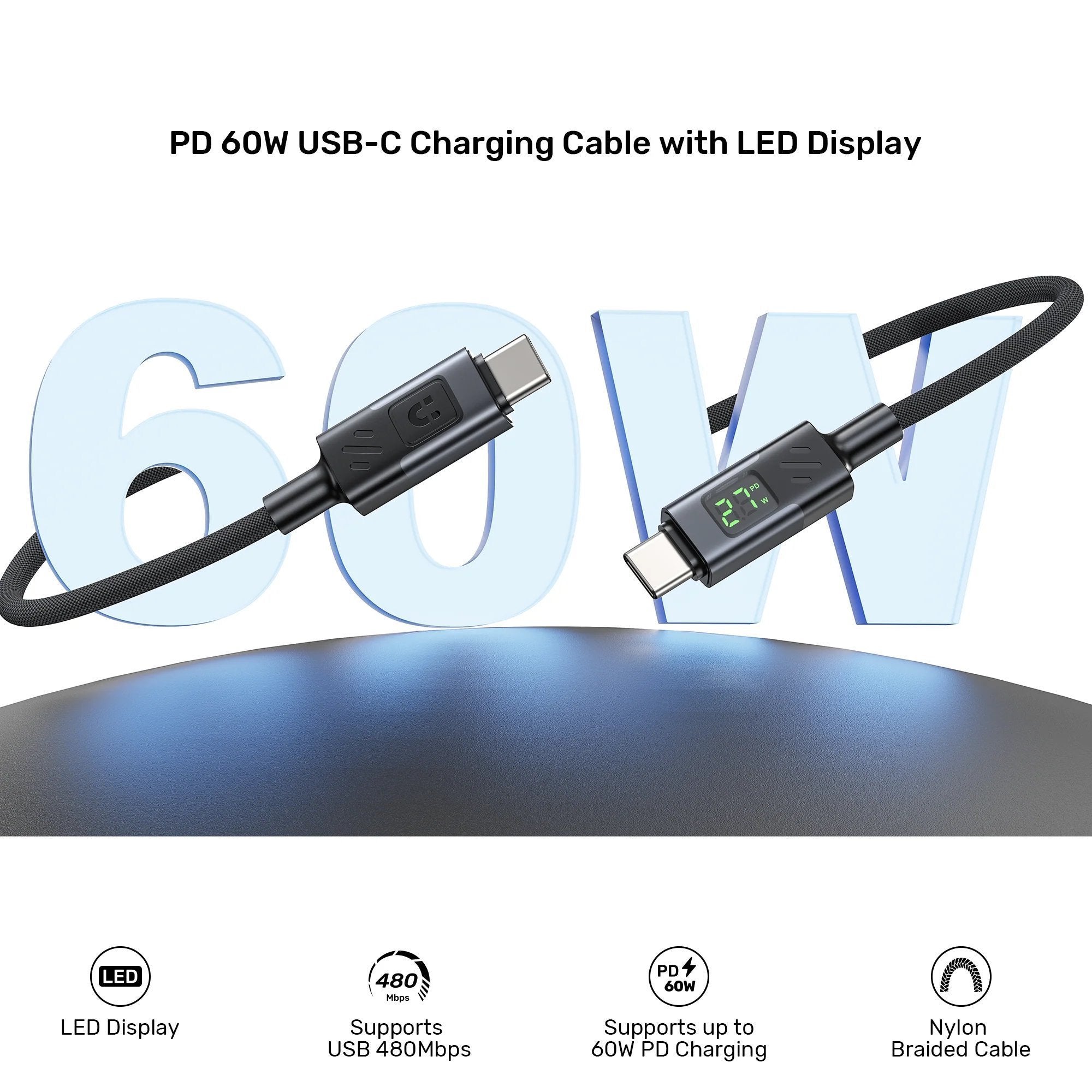 Unitek USB-C Cable PD60W Braided with Display 3.0m C14158A-3M