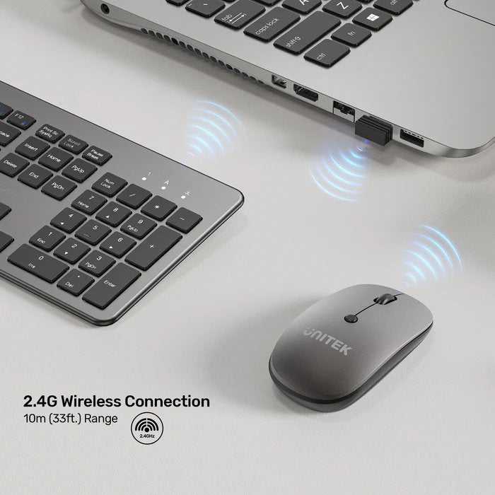Unitek IT Keyboard & Mouse Combo Wireless 2.4GHz English SlimDuo T054 Space Grey
