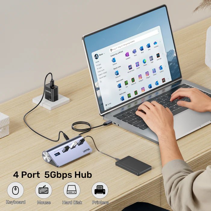 Unitek USB-C Hub 4xUSB-A 5Gbps & USB-C Power Port & 80cm Cable H1337B