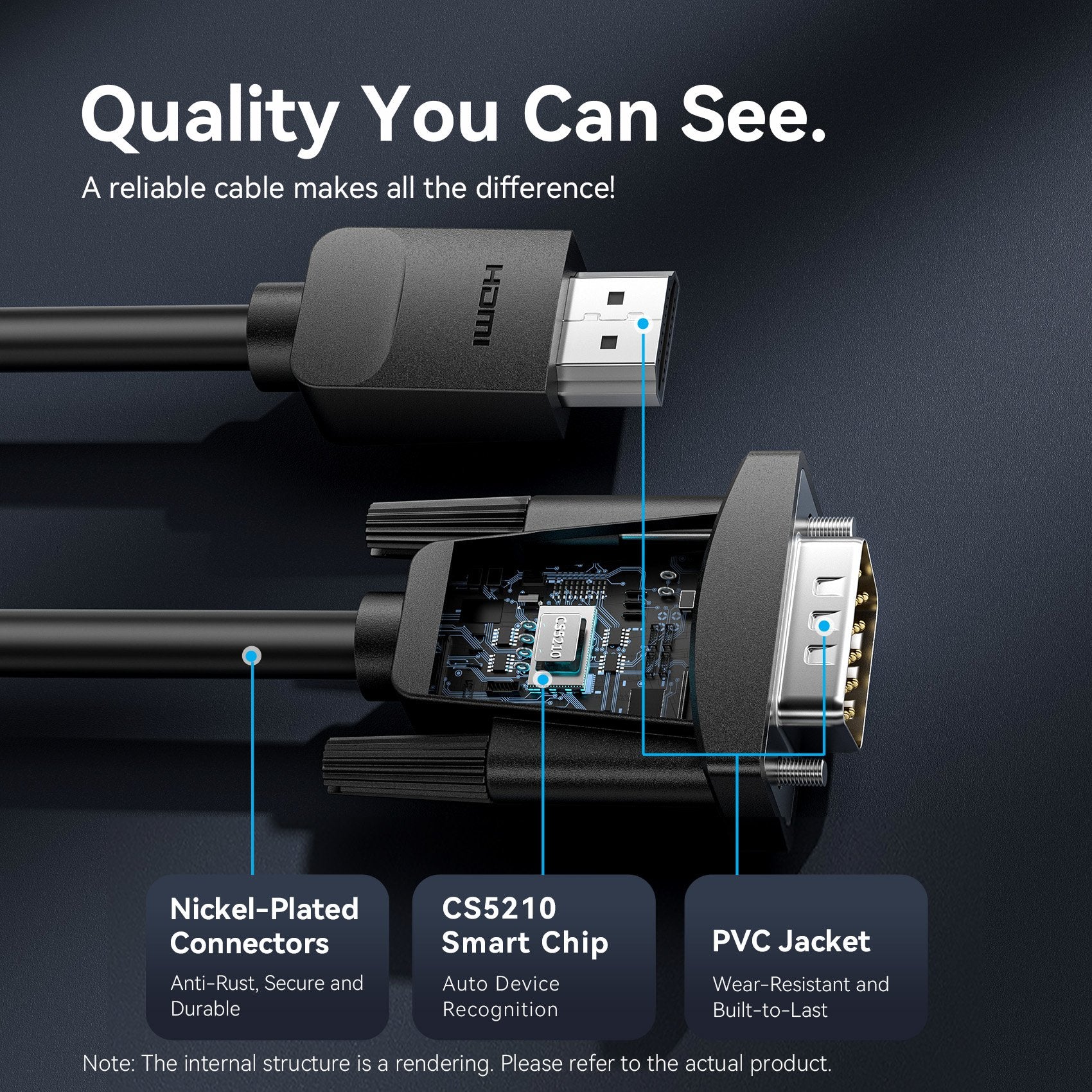 Vention HDMI-A Male to VGA Male Cable 3.0m Black ABMBI