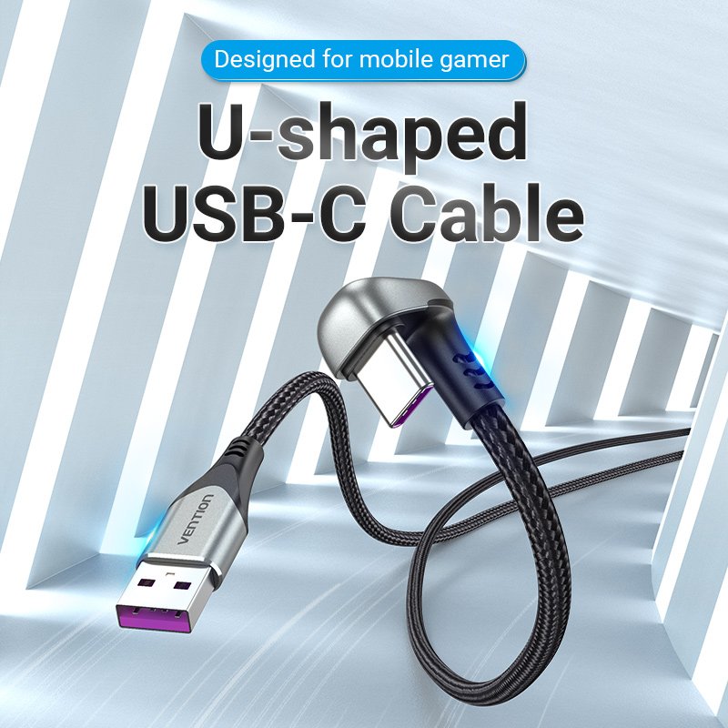 Vention Cable USB-A 2.0 to USB-C U-Shaped 5A Braided 1.0m COHHF
