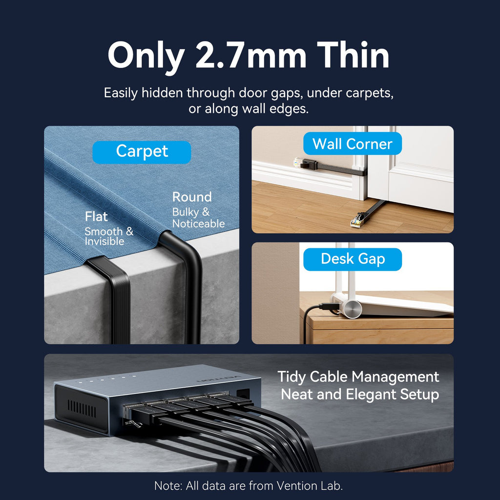 Vention NETWORK Cable CAT7 Flat 5.0m Black ICGBJ