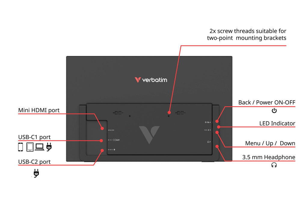 Verbatim Monitor Portable Touch 14″ Full-HD USB-C LIGHT Series