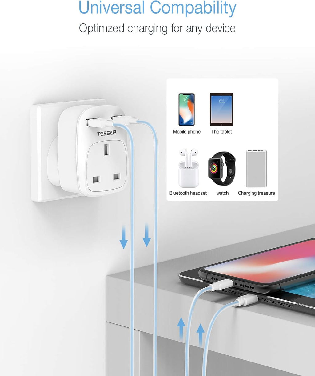 Tessan Gang plug Through UK Charger 2 USB A 13A TS-821-UK
