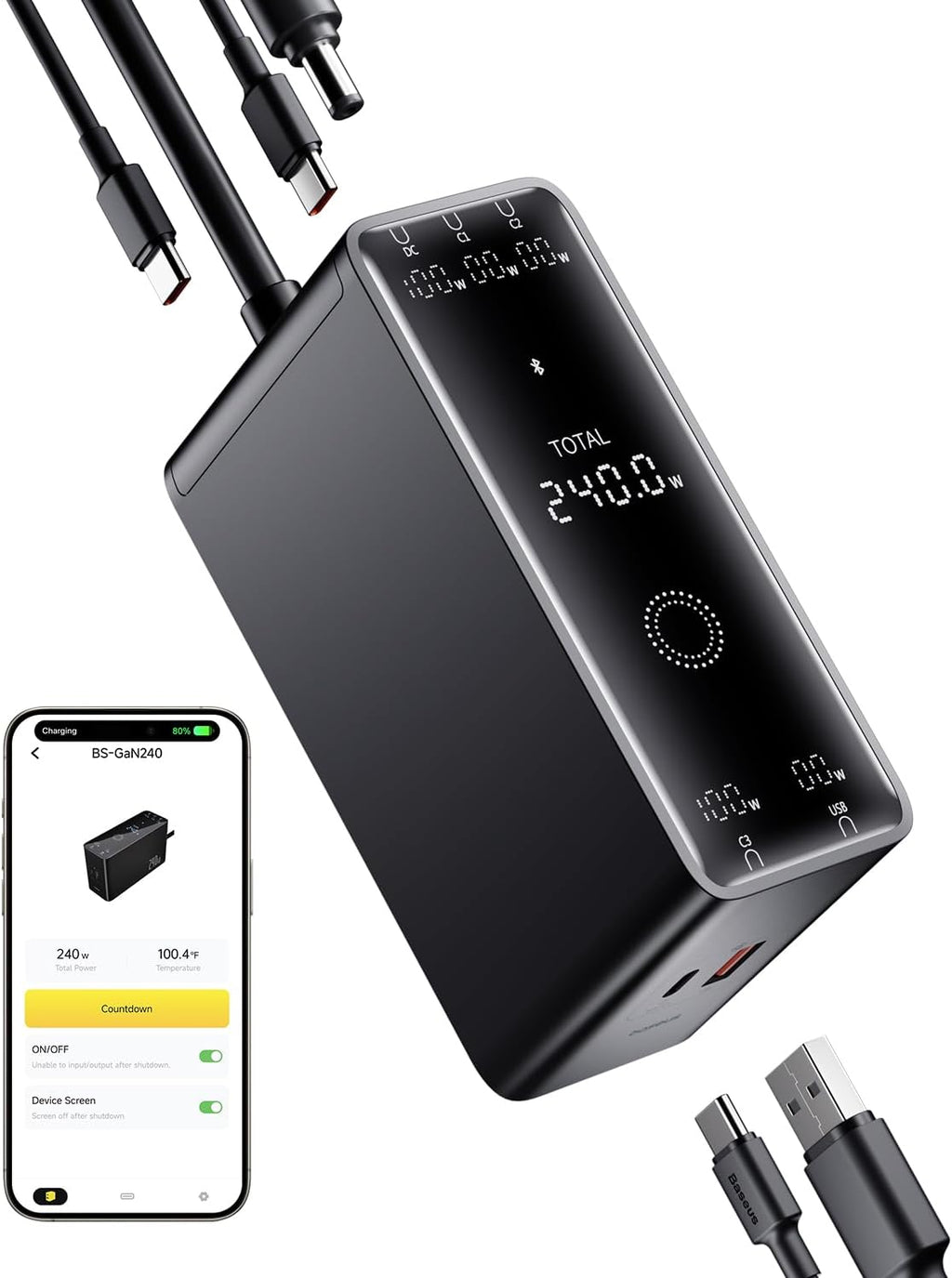 Baseus Charger Desktop 240W 3C+U+DC EU incl Charging Cable 240W 1.0m