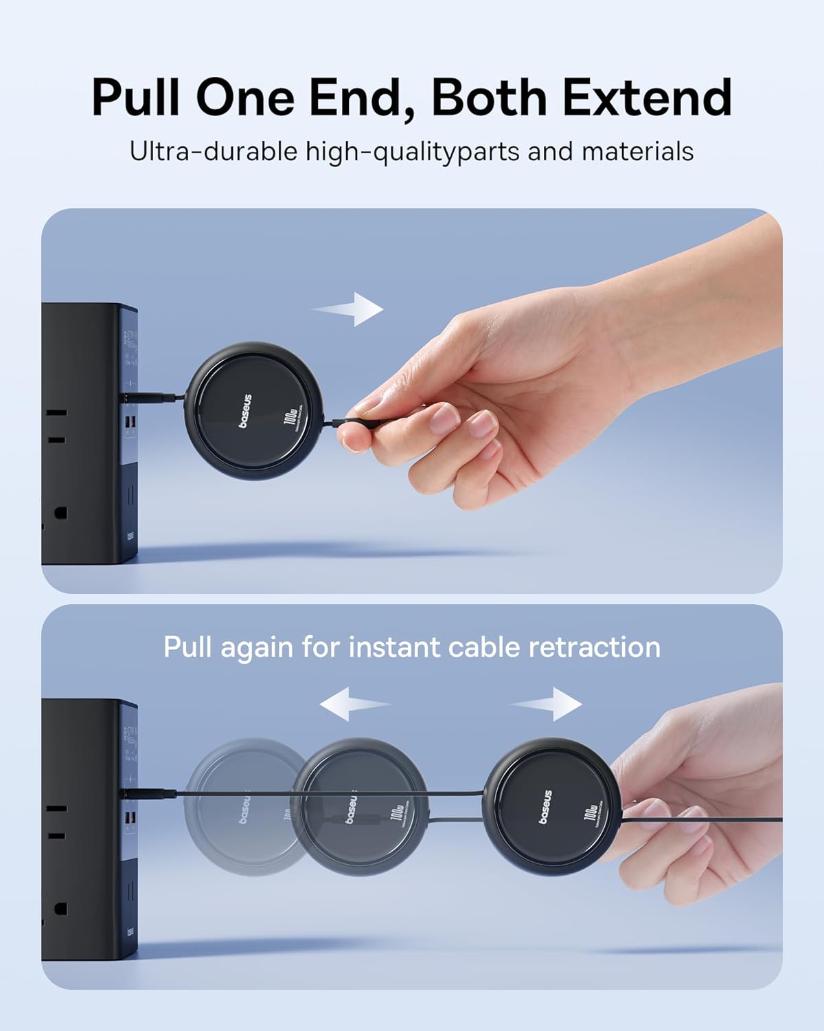 Baseus Cable USB-C to USB-C Free2Draw Retractable Cable 100W 1m  Black